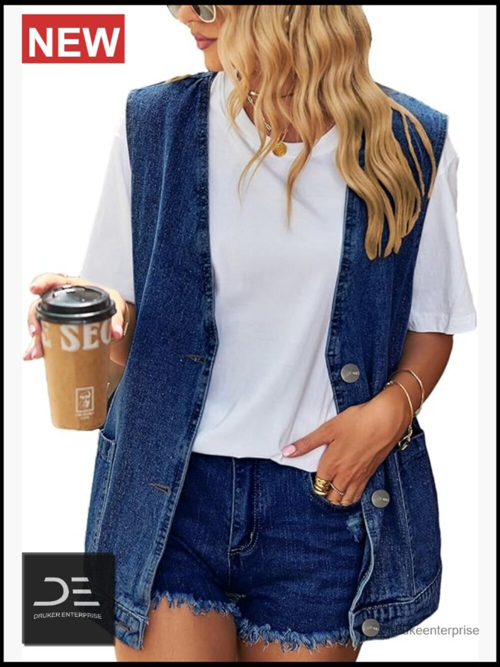 Oversized Sleeveless Denim Vest Button Down Jean Jacket